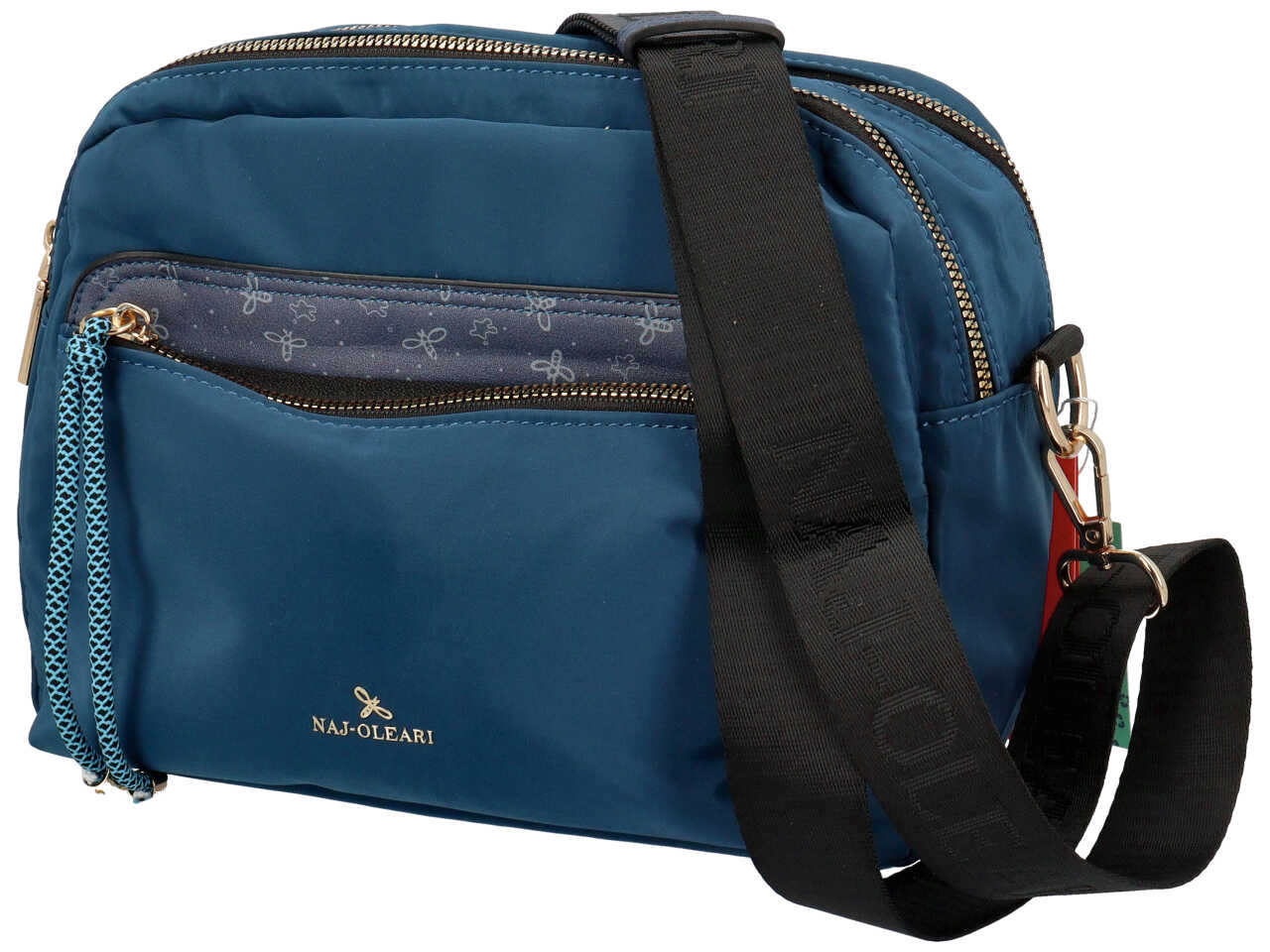 Borsa a tracolla da donna blu in tessuto con tracolla regolabile 19x24x12 cm Naj Oleari