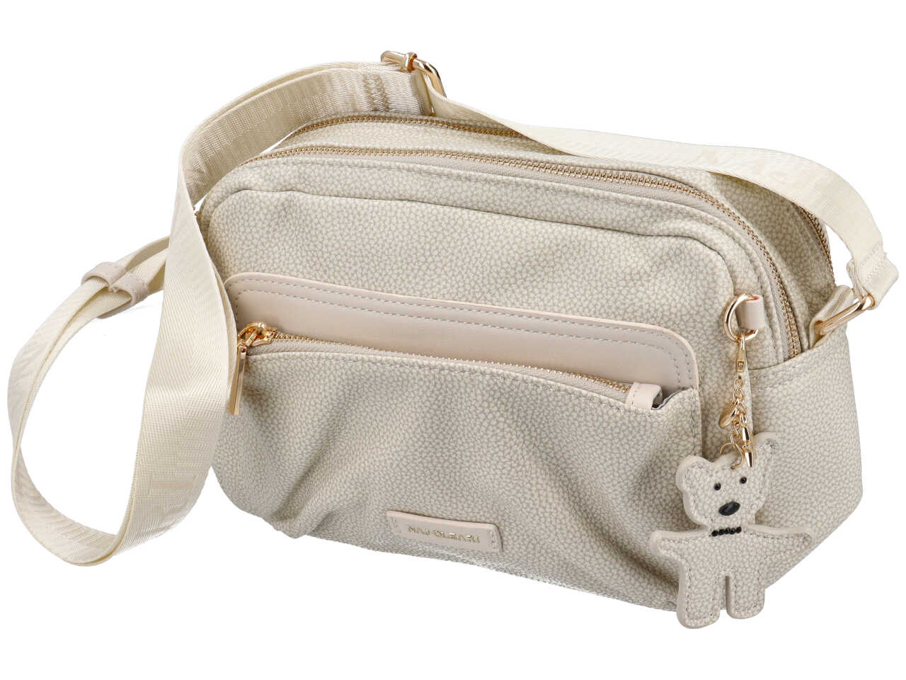 Borsa con tracolla da donna avorio similpelle con ciondolo orsetto, 20x24x10 cm Naj Oleari