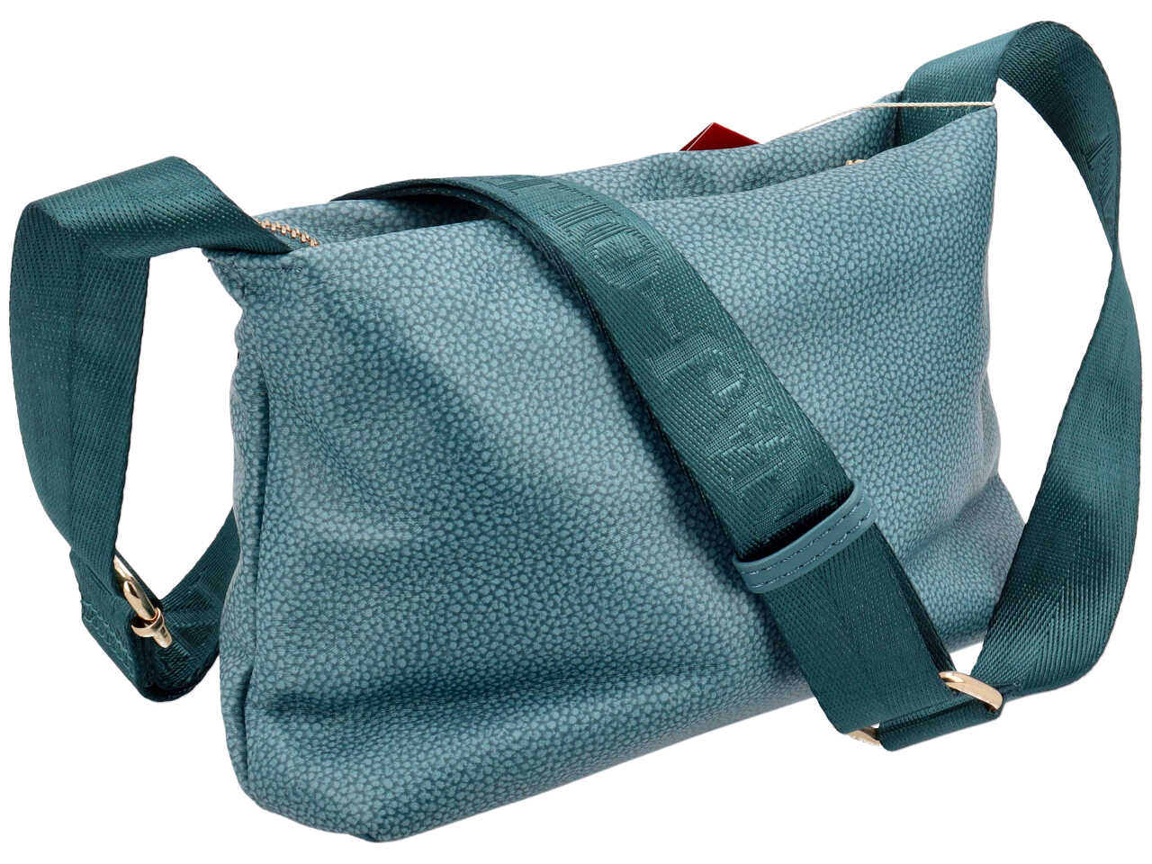 Borsa con tracolla da donna in similpelle colore blu jeans con ciondolo orsetto,15x26x6,5 cm - Naj Oleari