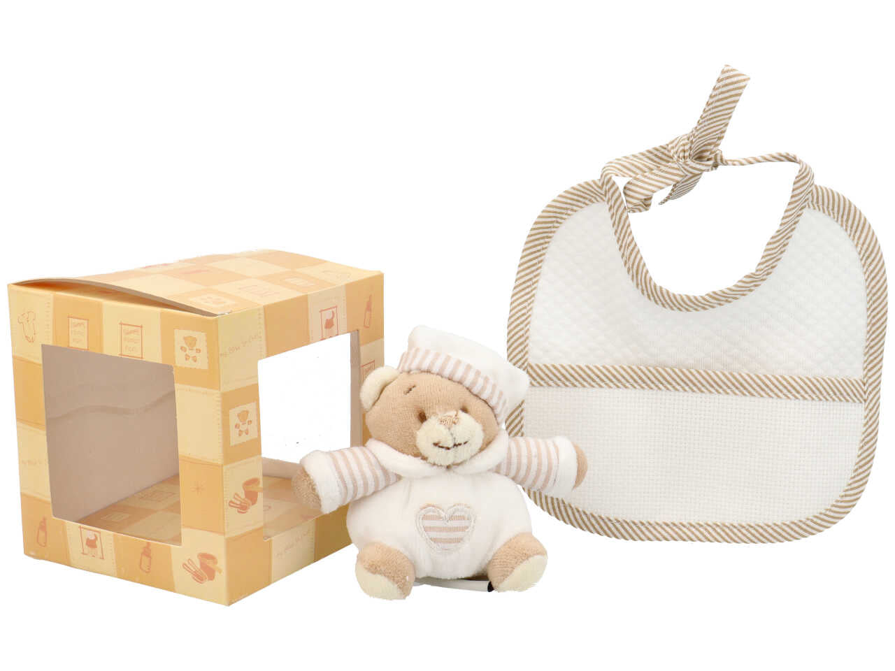 Set bavetta bimbi con peluche panna e tortora con tela aida per ricamo - La Chiocciolina