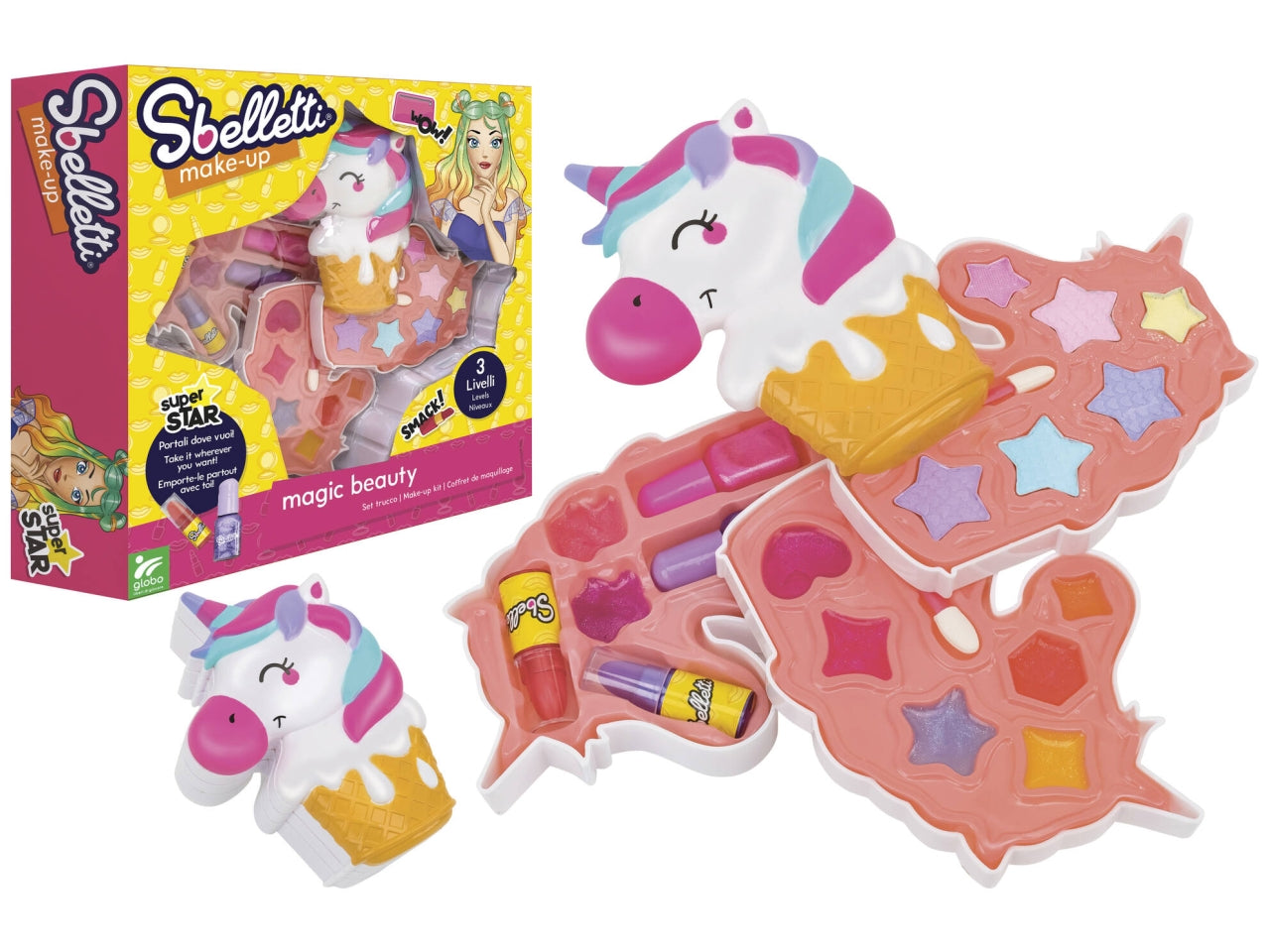 Sbelletti cofanetto trucchi unicorno/gelato a 3 livelli