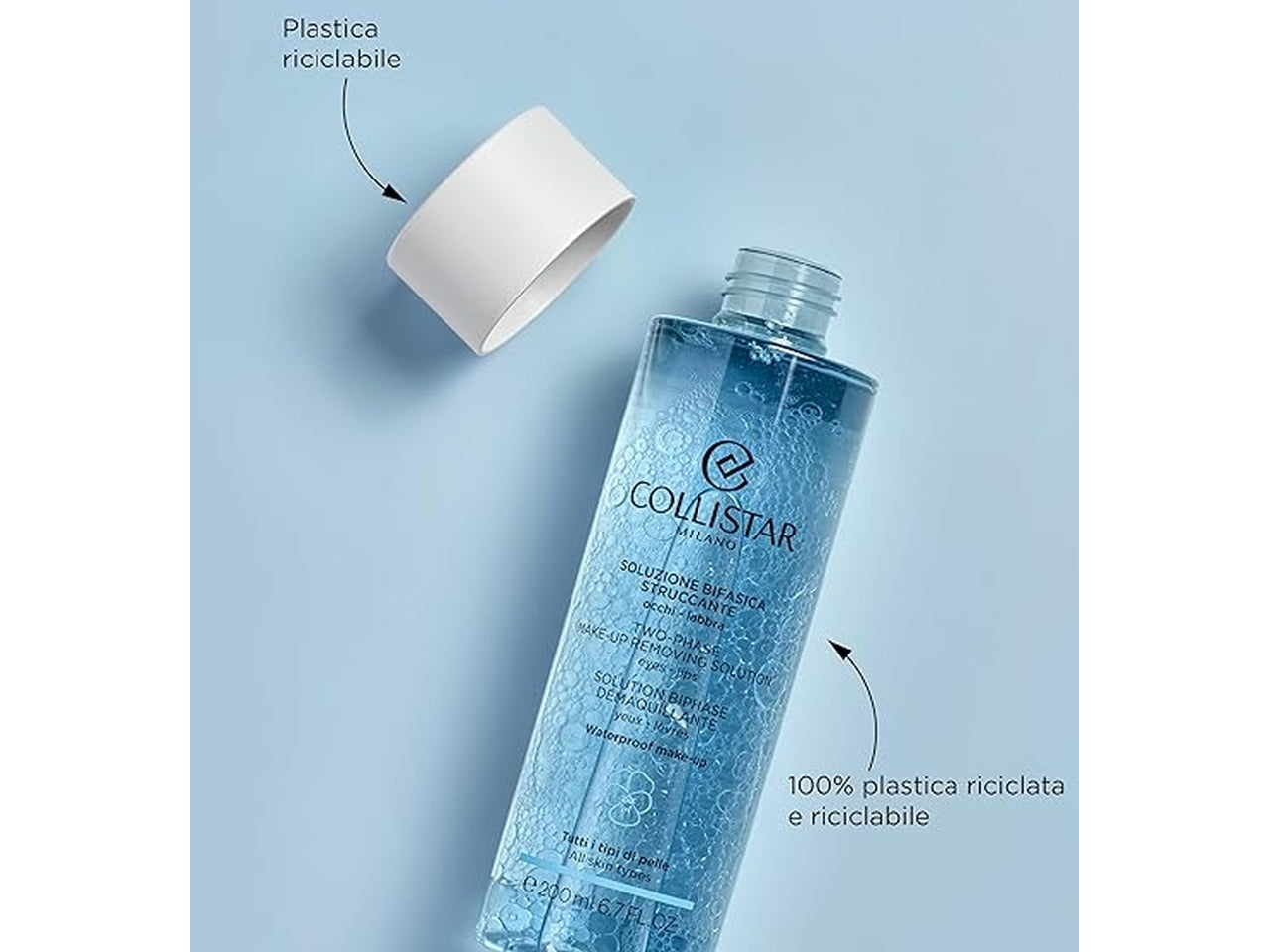 Collistar struccante bifasico per occhi e labbra, adatto a tutti i tipi di pelle e trucco waterproof, 200 ml