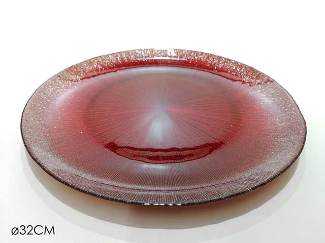 Piatto oro glitter diamentro 32cm rosso glitter