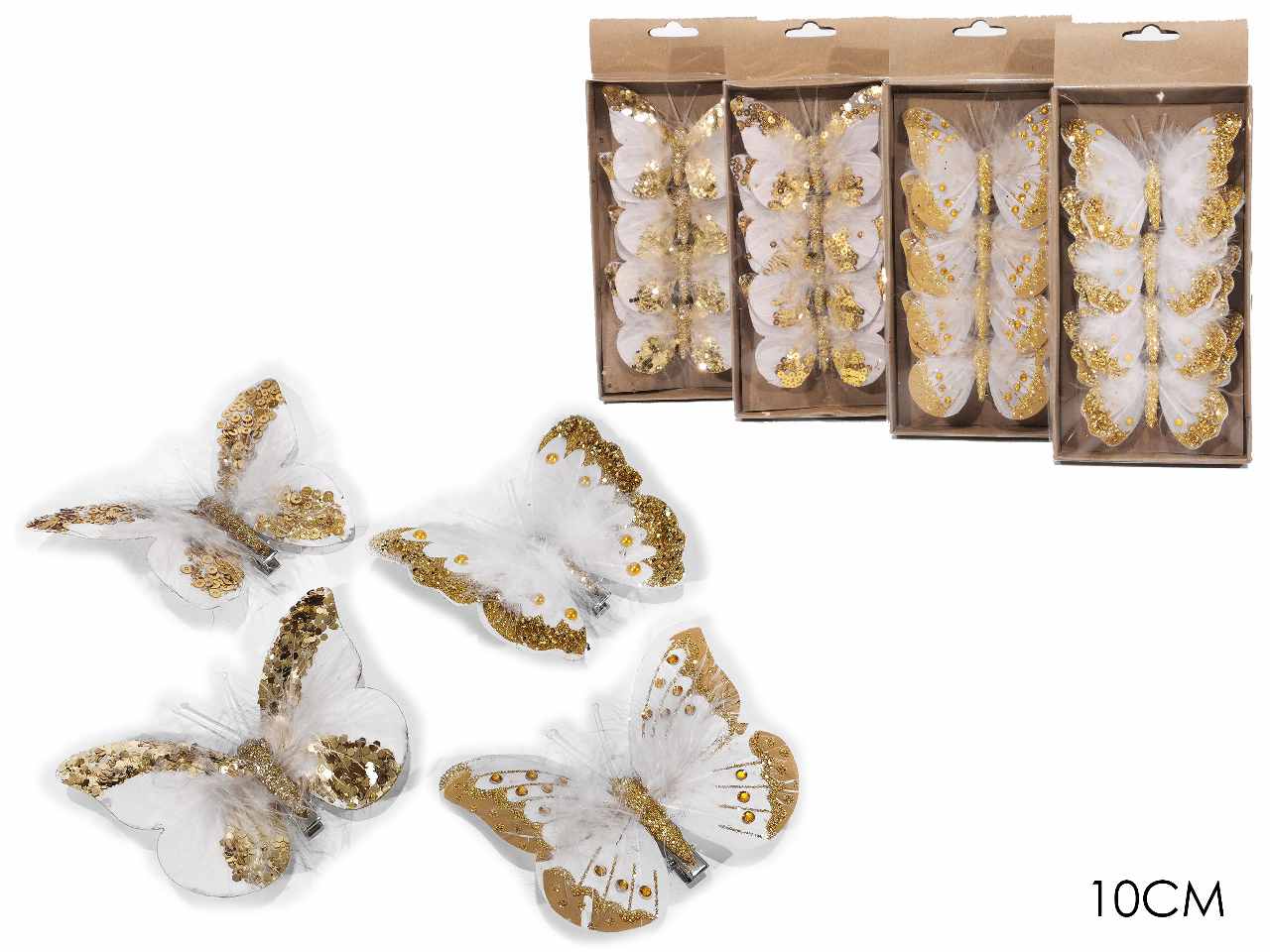 Farfalle 4 pezzi c/molletta 10cm rosa/oro