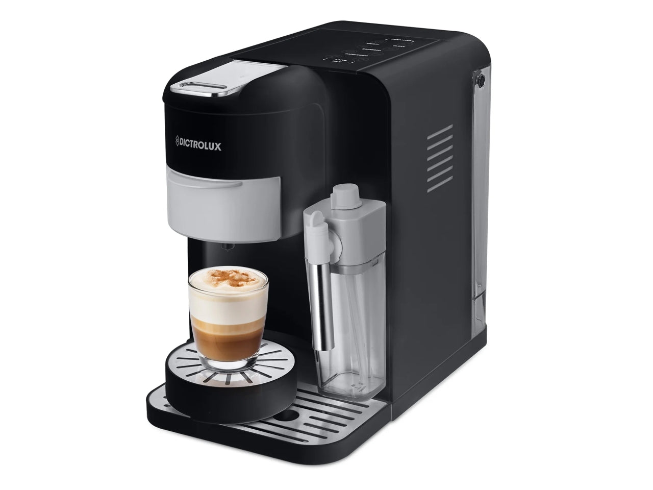 Macchina per il caffè 3in1 Emily Express&Milk nero con adattatori per capsule e cialde Dictrolux