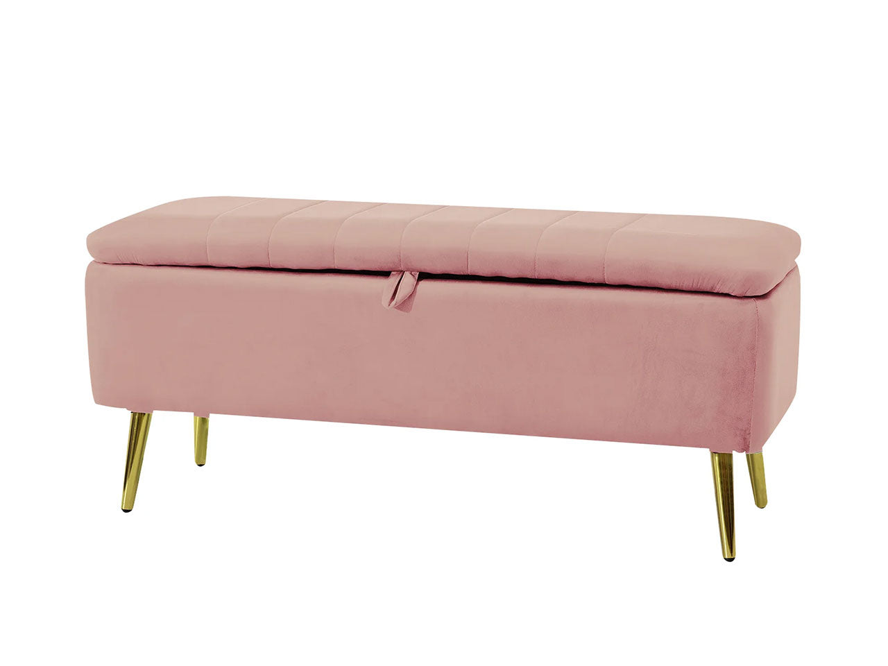 Pouf contenitore cassapanca in velluto e metallo rosa antico e dorato classico 39x102x43 cm - Vestiamo Casa