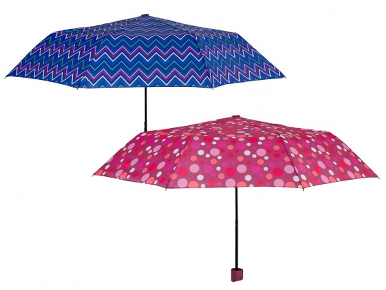 Ombrello tascabile da donna con apertura manuale in poliestere e metallo blu e fucsia - Perletti