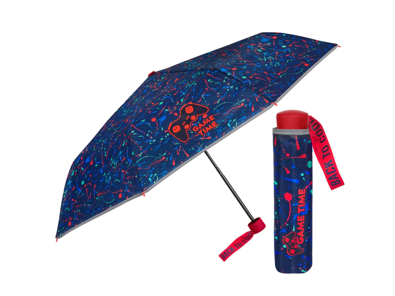 Ombrello tascabile game time da bambino blu, apertura manuale - Perletti