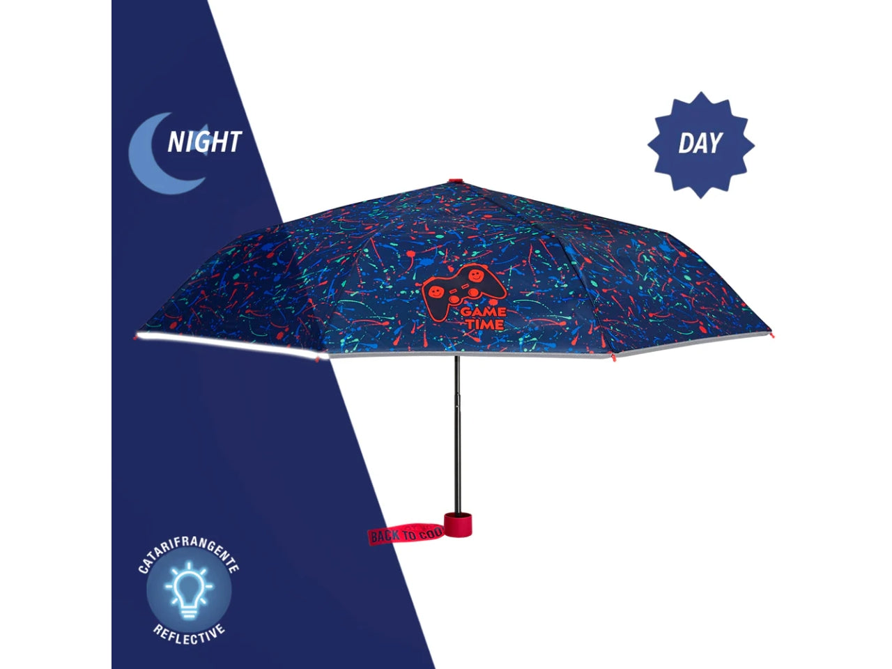 Ombrello tascabile game time da bambino blu, apertura manuale - Perletti