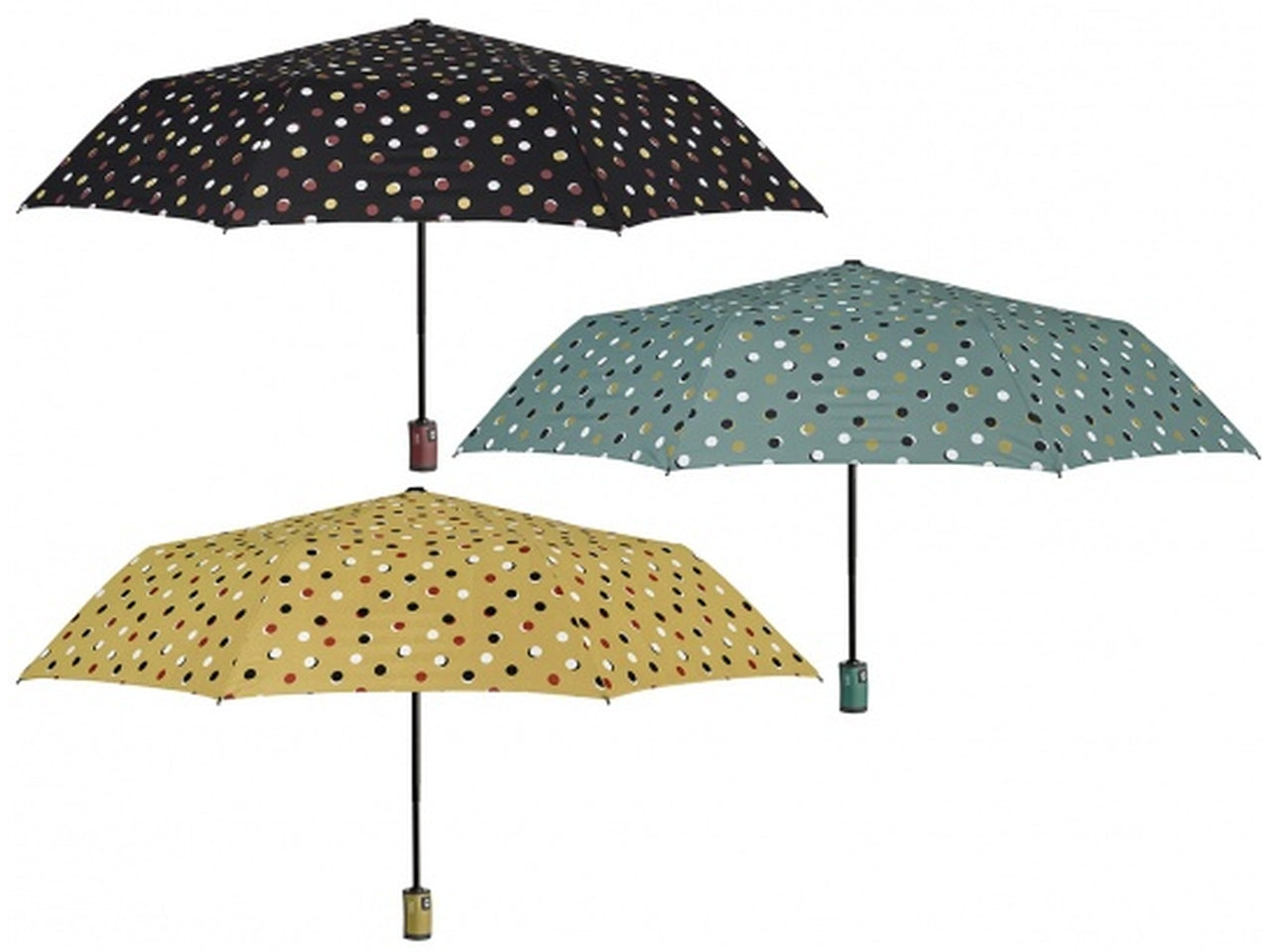 Ombrello tascabile da donna con apertura automatica 3 colori assortiti a pois tecnologia apri&chiudi - Perletti
