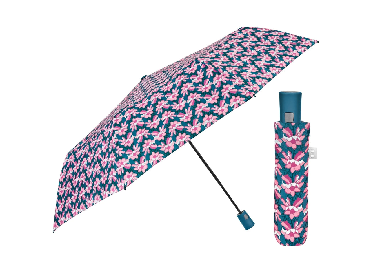 Ombrello da donna mini con apertura automatica in 3 colori assortiti a fantasia floreale - Perletti