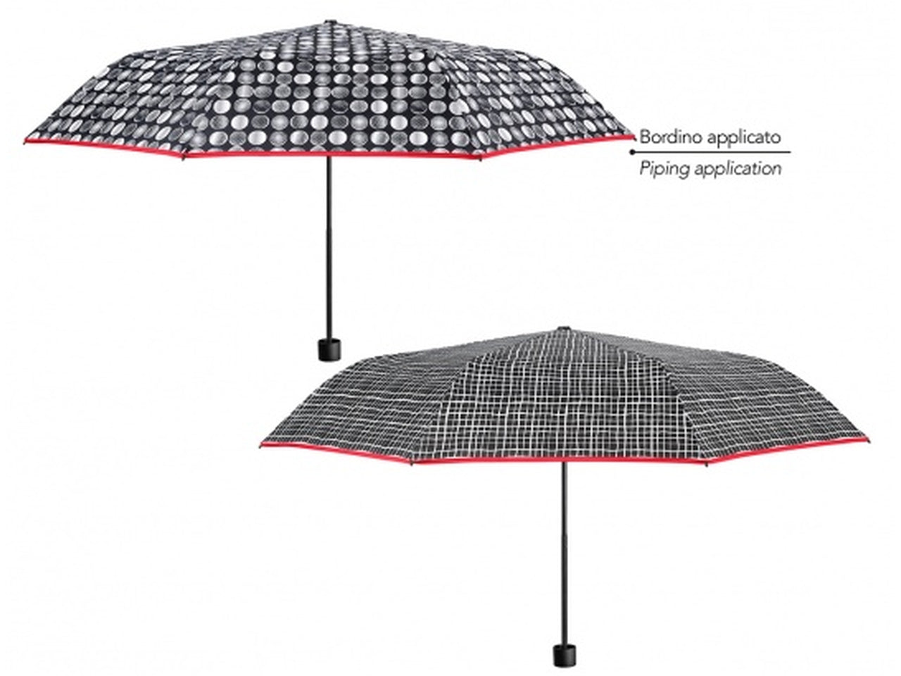 Ombrello tascabile da donna con apertura manuale 3 colori assortiti nero e rosso - Perletti