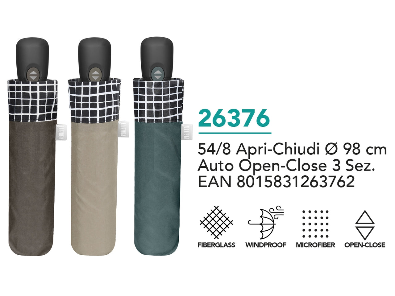 Ombrello da donna mini con apertura apri&chiudi automatica in 3 colori assortiti - Perletti