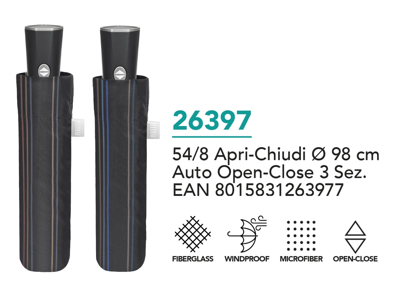 Ombrello tascabile da uomo con apertura automatica 2 colori assortiti tecnologia apri&chiudi - Perletti