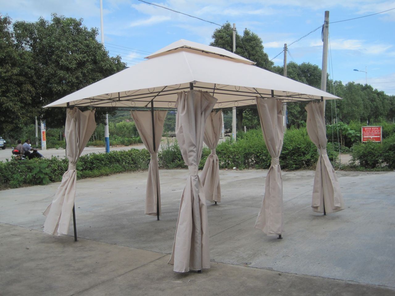 Gazebo rettangolare in acciaio e poliestere , doppio tetto con tende in poliestere 140 grammo dimensioni 4x3mt