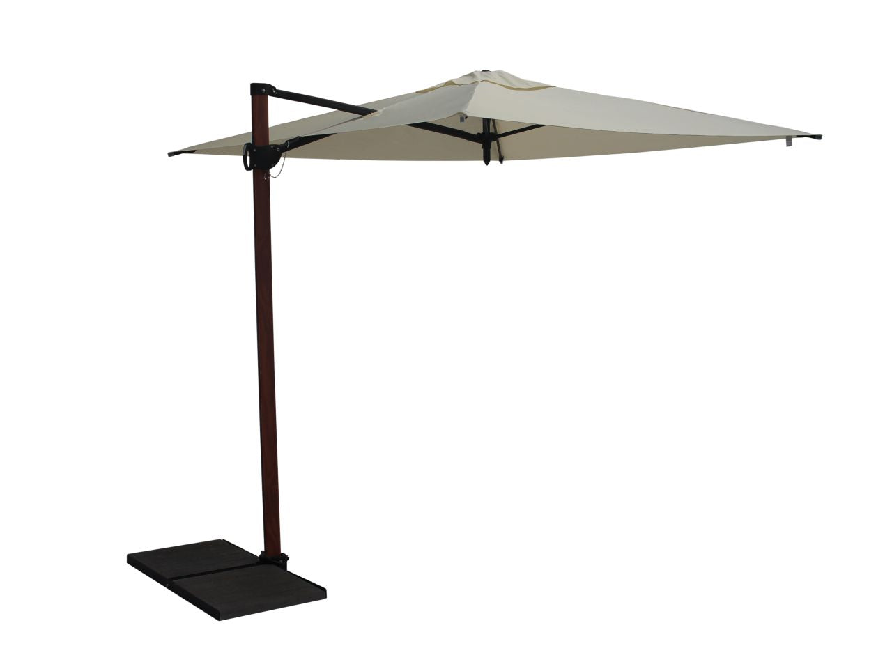 Ombrellone trend wood, polyma 250x250/4cm ecru' in poliestere 210gr, palo alluminio effetto legno 50/78mm, bacchette ed accessori color grafite, apertura senza corde e manovelle,