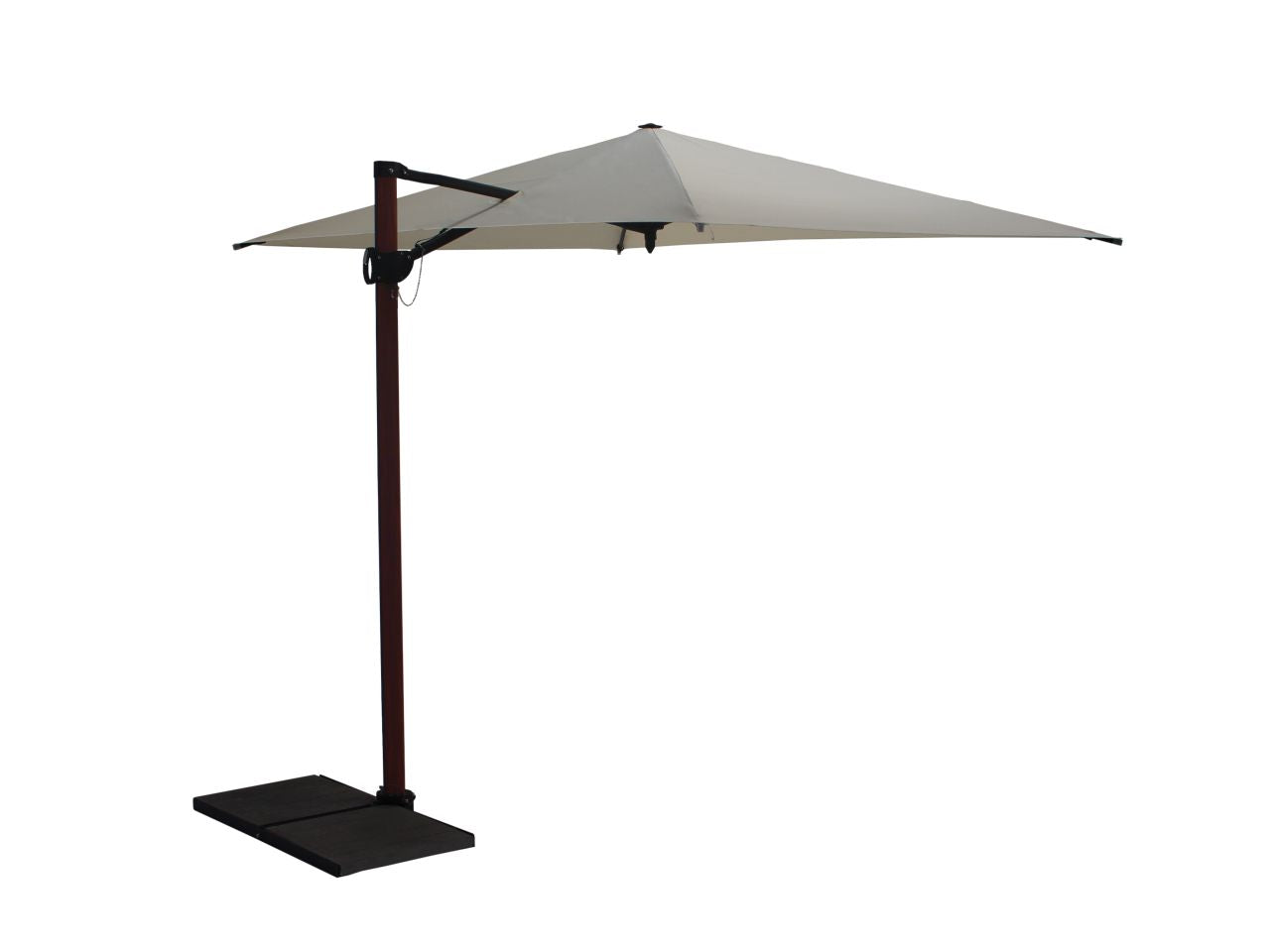 Ombrellone trend wood, polyma 300x200/4cm ecru' in poliestere 210gr, palo alluminio effetto legno 50/78mm, bacchette ed accessori color grafite, apertura senza corde e manovelle.300x200/4