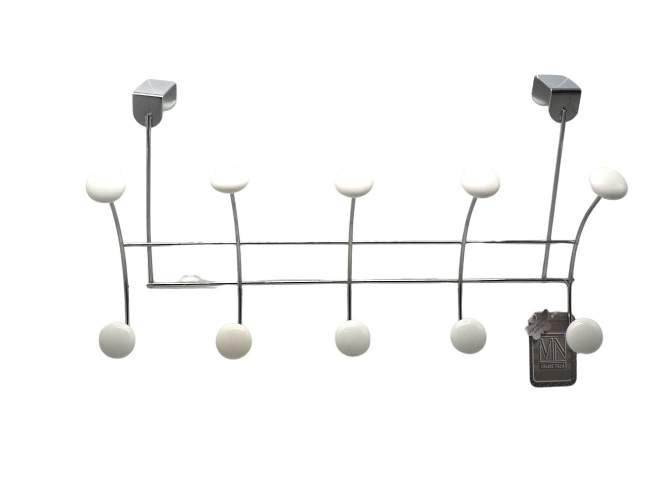 Appendino in metallo l.40xh.14cm con 10 pomelli per porta bianco/nero