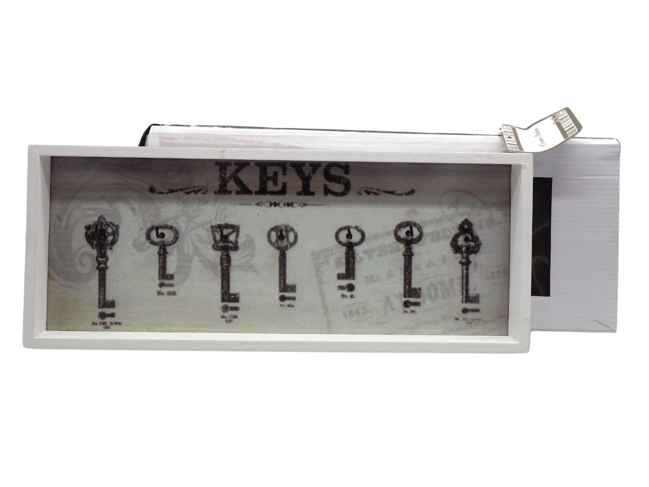 Porta chiavi in legno bianco shabby chic 7 ganci 41x16x3,5 cm - Creare Italia