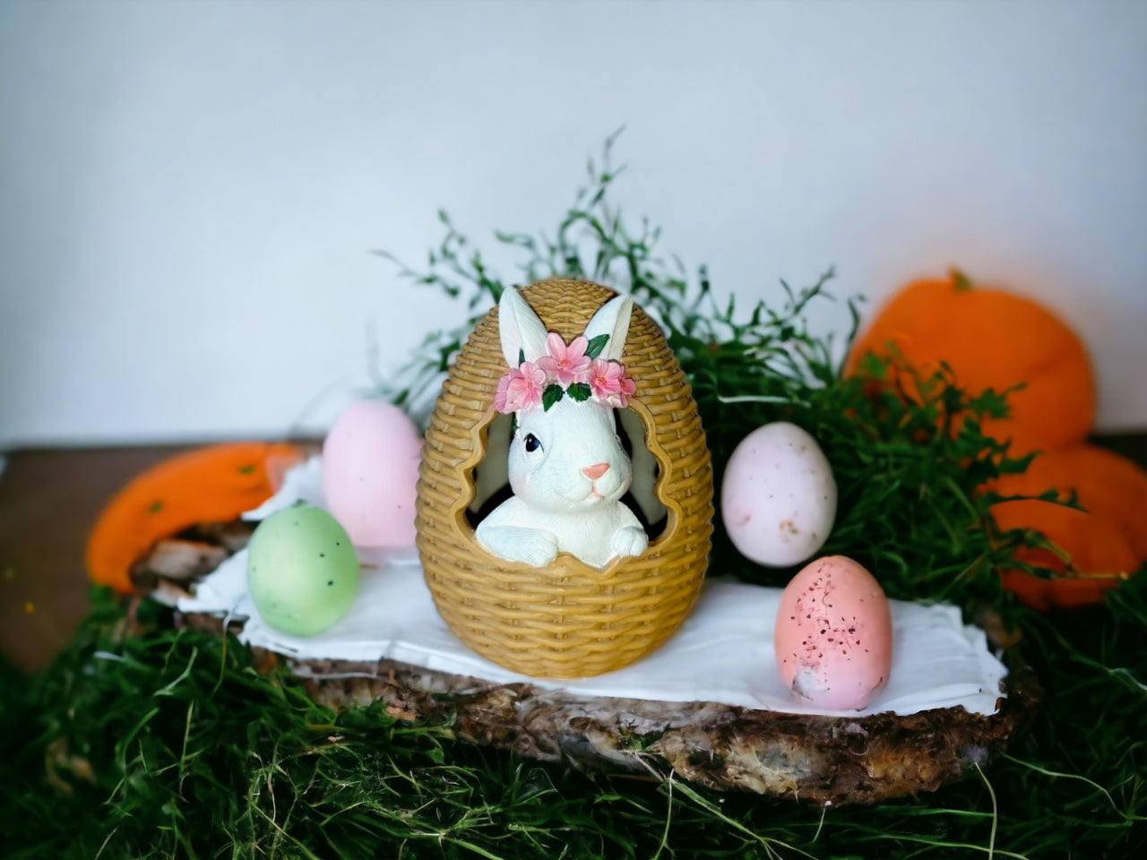 Coniglio cesto resina 14cm