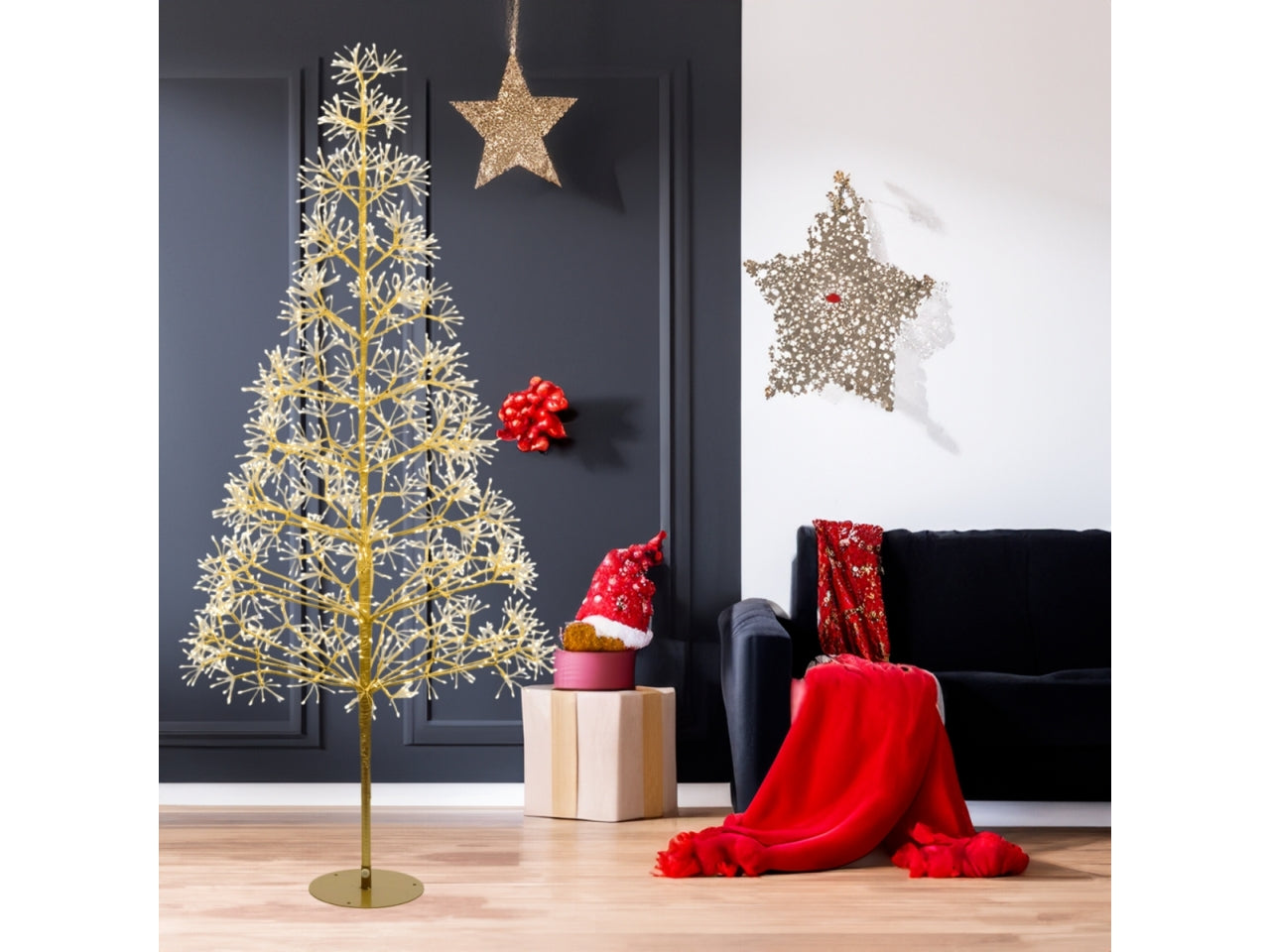 Albero champagne ricco h.180cm 2100 microled bianco caldo e bianco d.1,5mm cavo metal flashled base metallo diamond trasformatore