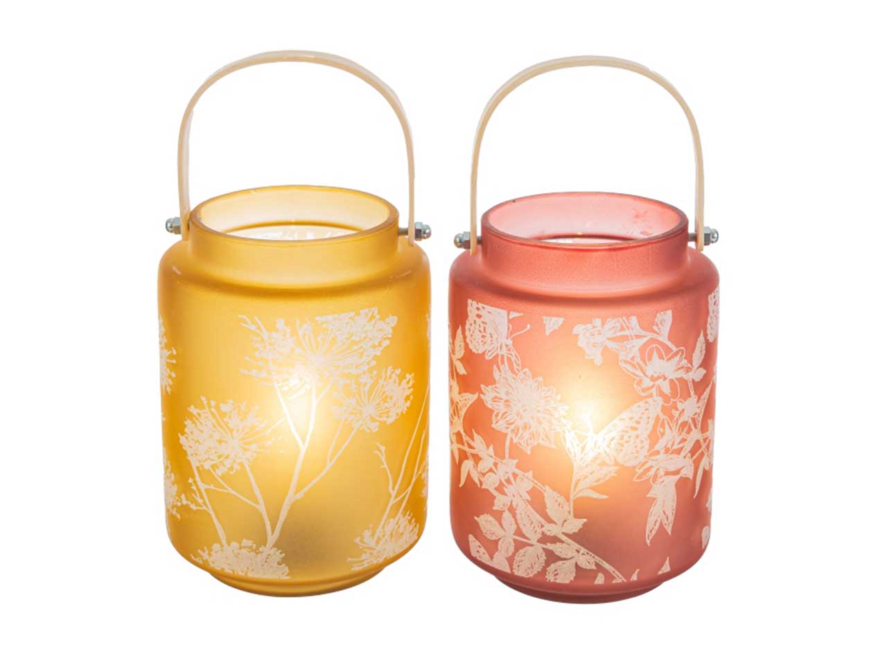 Lanterna in vetro in 2 assortimenti misura d.12xh.17cm