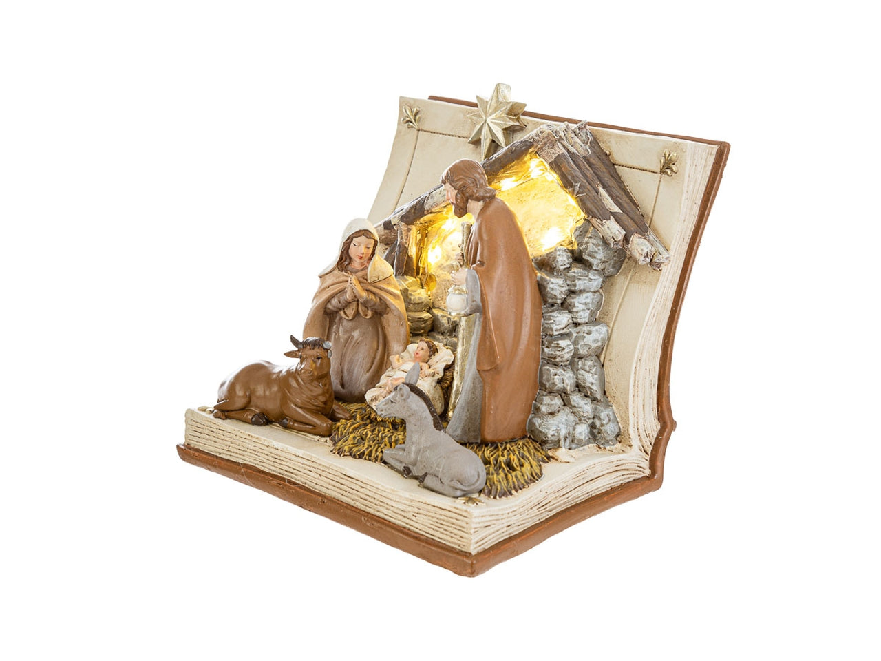 Presepe libro 16,5x15,5xh.15,5cm con led in resina