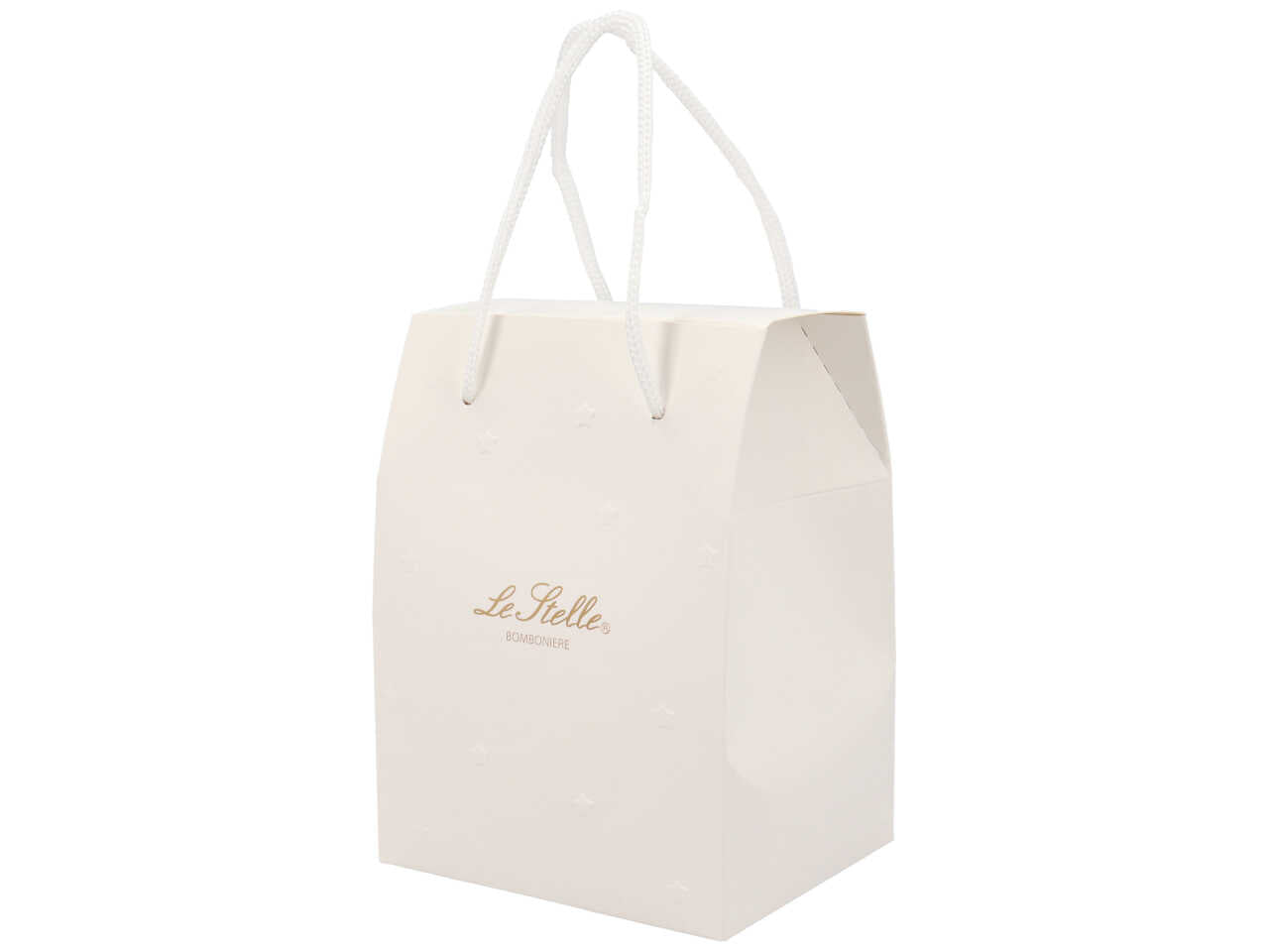 Candela profumata rosa inglese e vaniglia, vasetto in vetro decorato a rilievo rosa con shopper avorio, d.6,5xh.6 cm - Le Stelle