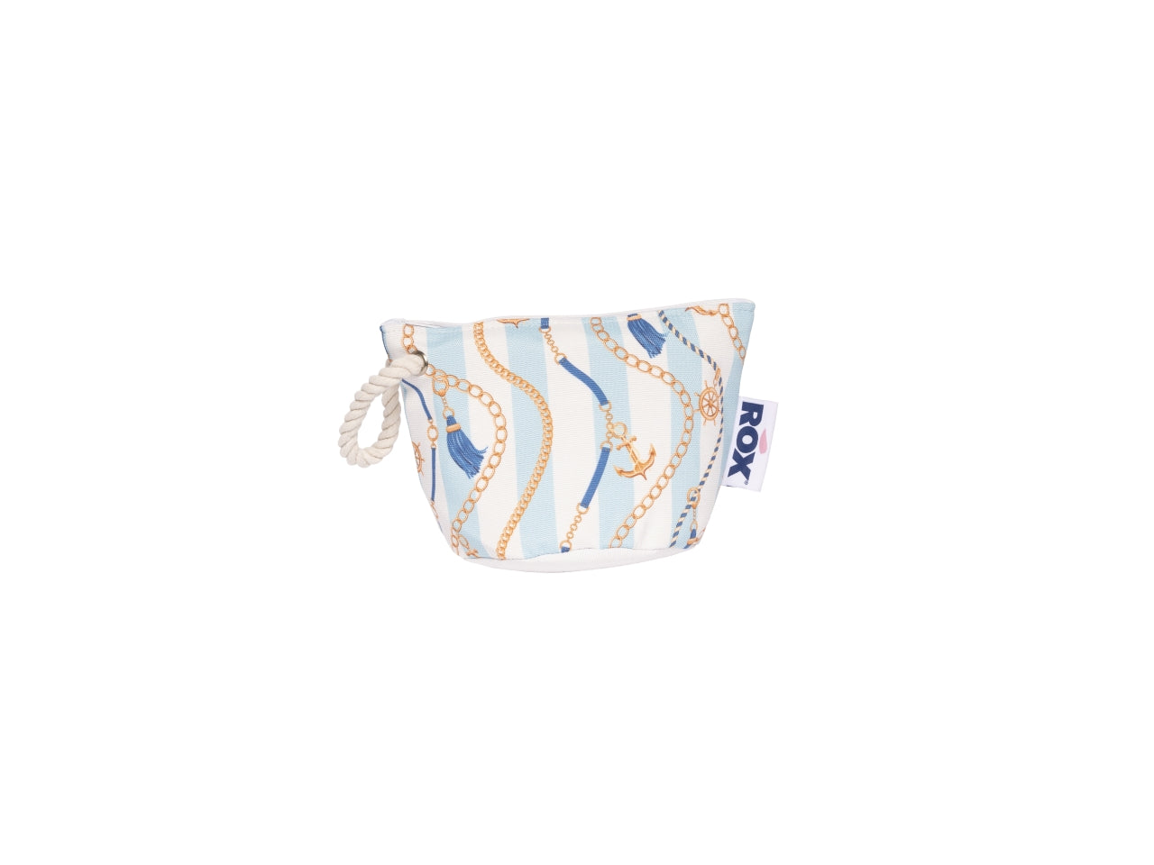 Pochette mare in misto cotone celeste e bianco rigata con polsiera in corda naturale 16x16 cm - Rox