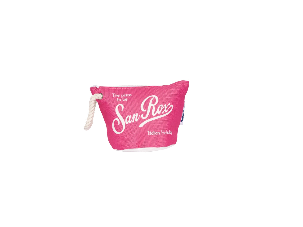 Pochette mare in misto cotone fucsia e bianco con polsiera in corda naturale 16x16 cm - Rox