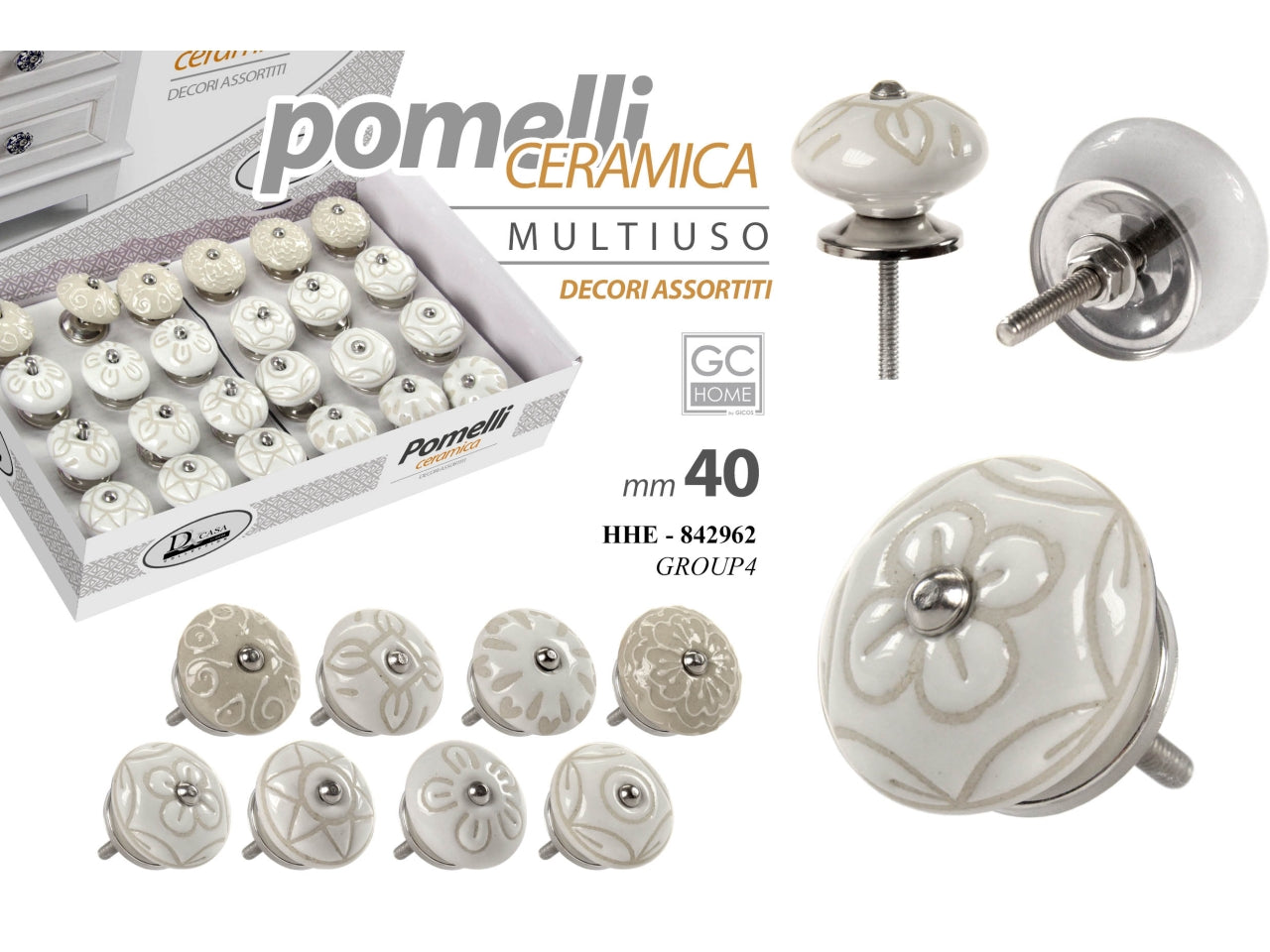 Pomello in ceramica tondo mutiuso diametro 40mm - disponibile in diversi decori