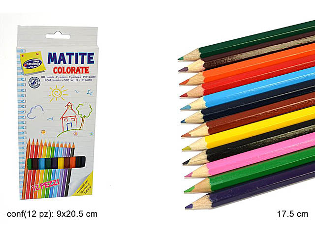 Pastelli esagonali fusto uguale alla mina colori assortiti altezza 17.5 cm