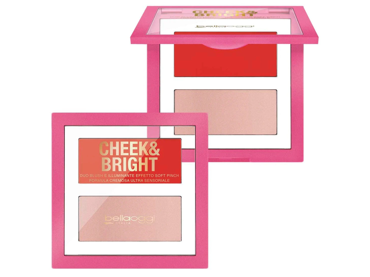 Palette viso Blush e Illuminante in Crema - Cheek and Bright - Copertura Modulabile - Cheer Coral - Bellaoggi