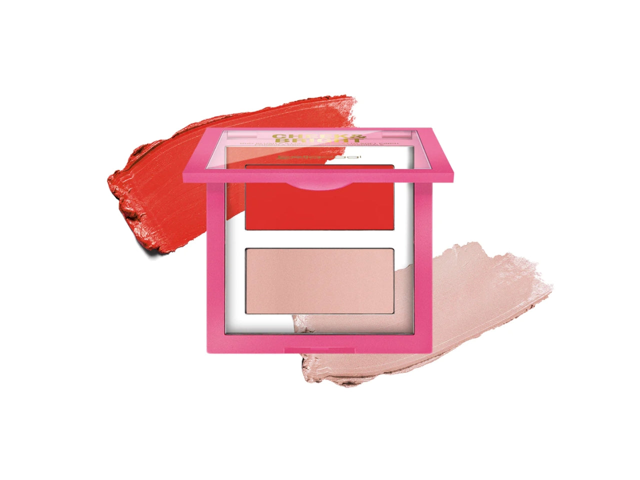 Palette viso Blush e Illuminante in Crema - Cheek and Bright - Copertura Modulabile - Cheer Coral - Bellaoggi