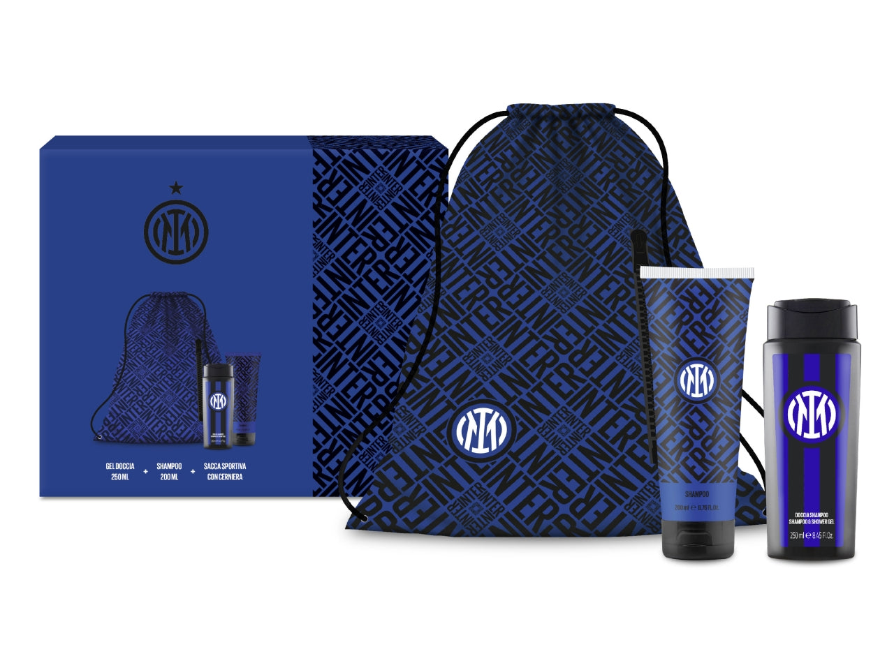 Inter gift set bag showergel 250ml + showergel 200ml tubo + sacca portascarpe