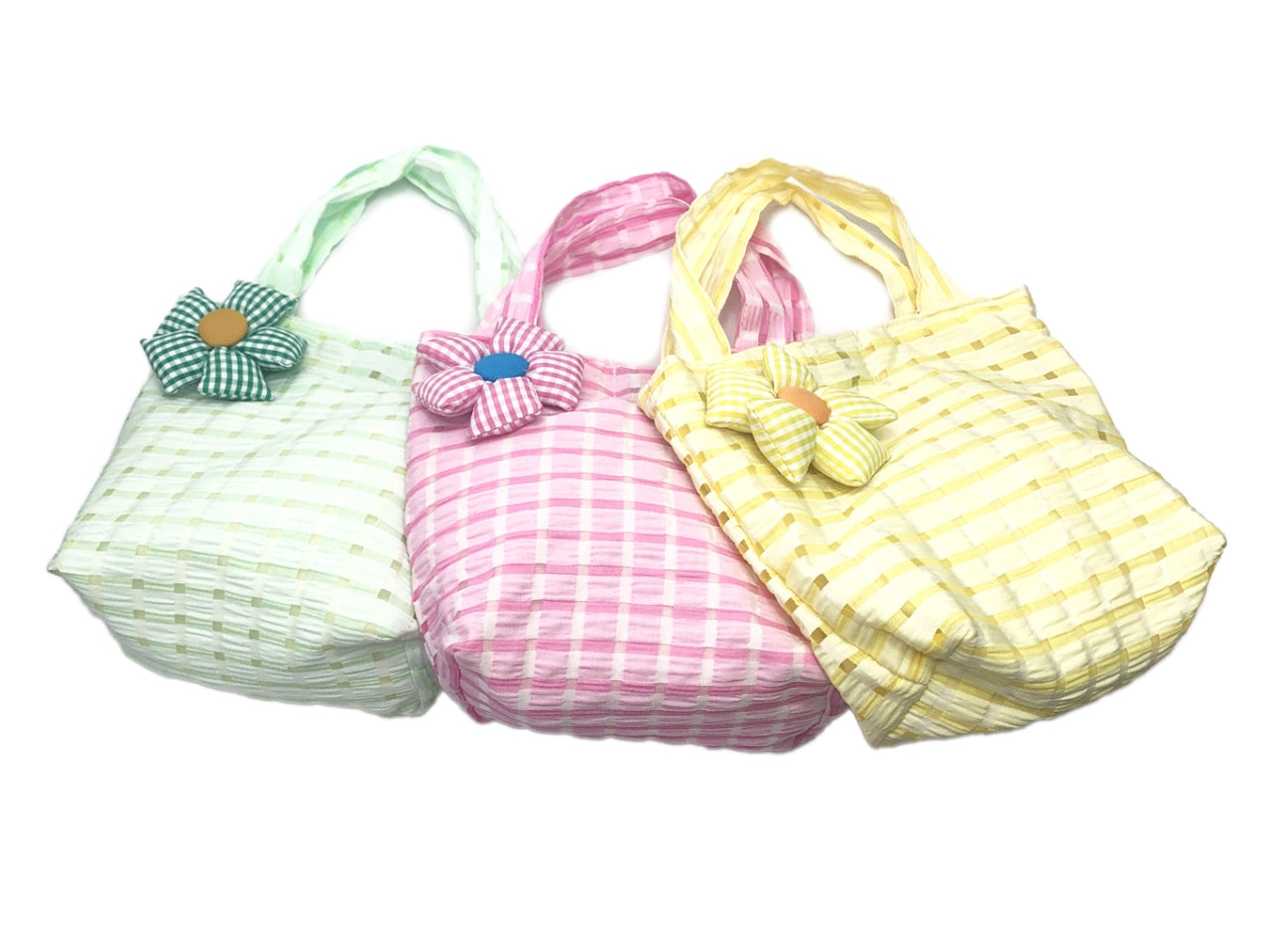 Borsetta bimba in tessuto con margherita, verde rosa giallo, 21x17 cm - Le Kikke