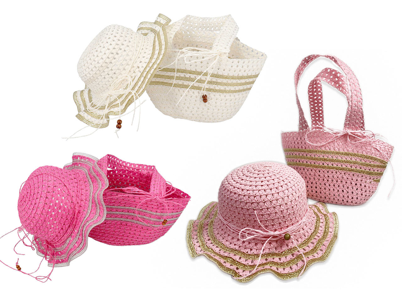 Borsetta e cappellino in paglia per bambina, colori assortiti - Le Kikke