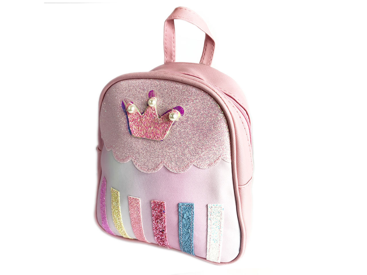 Zainetto bimba BK10059 in 2 colori assortiti - 100% pvc tessuto glitterato con decori a rilievo - 21,5x19,5x8 cm - Le Kikke