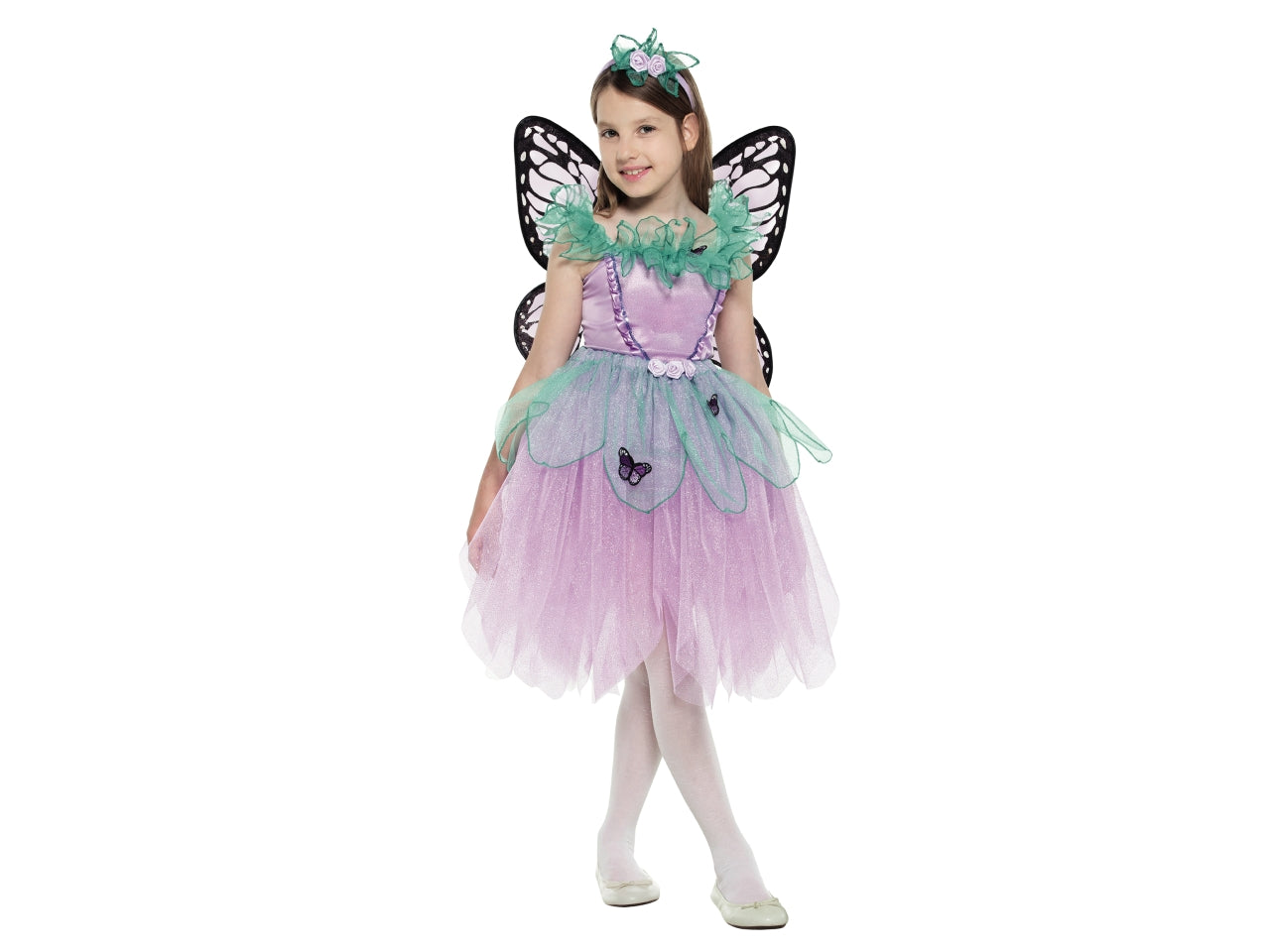 Costume Fata Flora per Bambina 6-10 Anni - Carnevale e Feste a tema, Multicolor con Top, Gonna Tulle Glitterato, Copricapo e Ali Inclusi