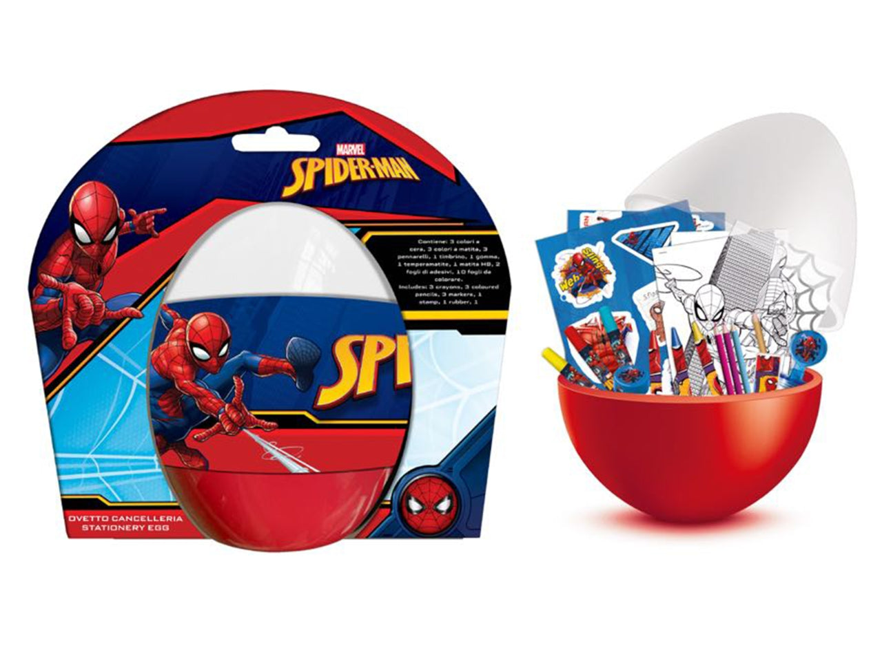 Kit colori a ovetto per bambino Spiderman, ideale per colorare e disegnare - 16cm x diametro 10cm - Mc group