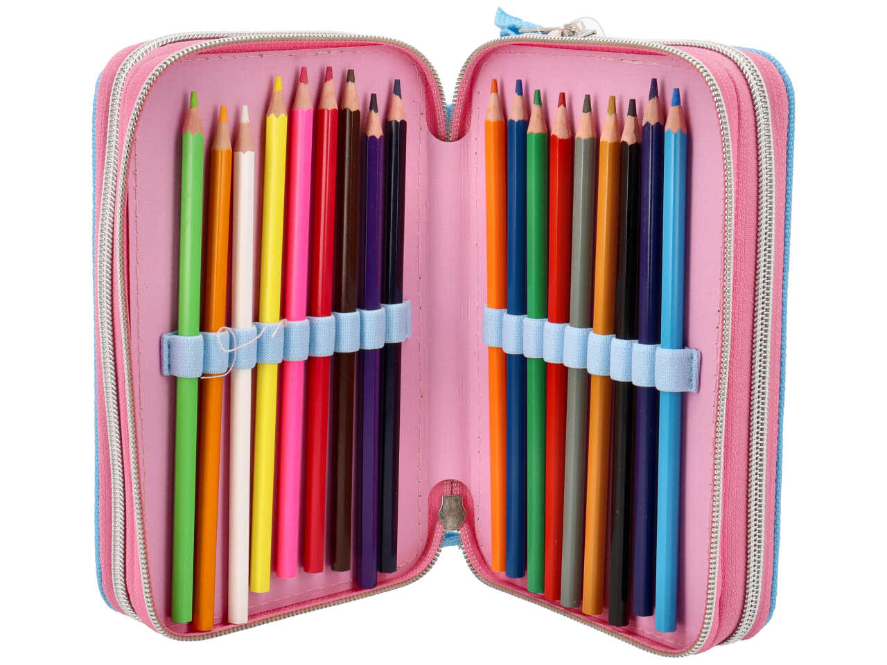 Astuccio Principesse 3 cerniere da bambina per scuola rosa e celeste 18x6x11 cm - Disney