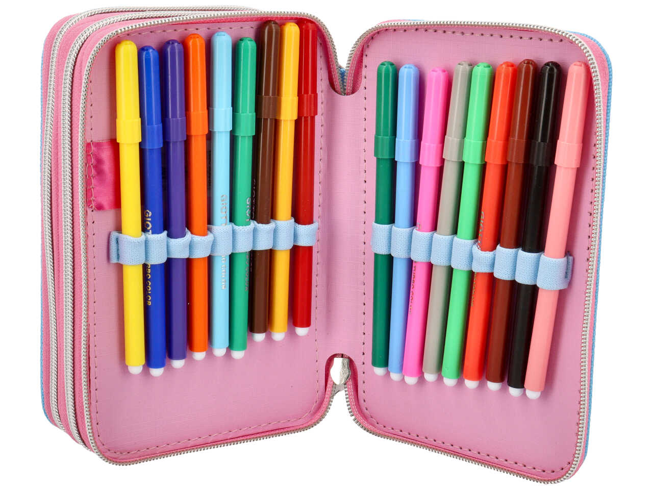 Astuccio Principesse 3 cerniere da bambina per scuola rosa e celeste 18x6x11 cm - Disney