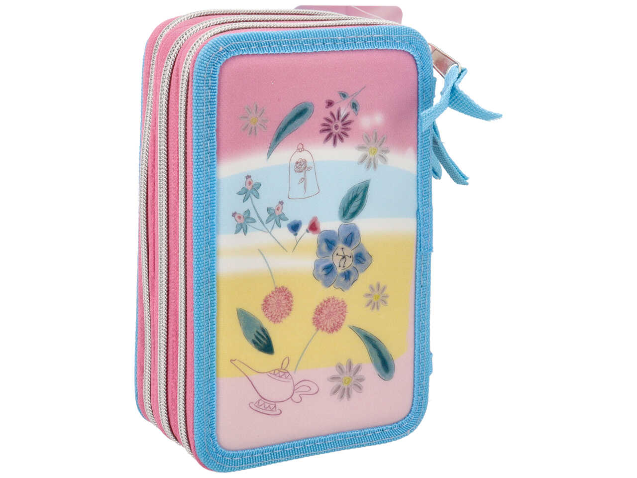 Astuccio Principesse 3 cerniere da bambina per scuola rosa e celeste 18x6x11 cm - Disney