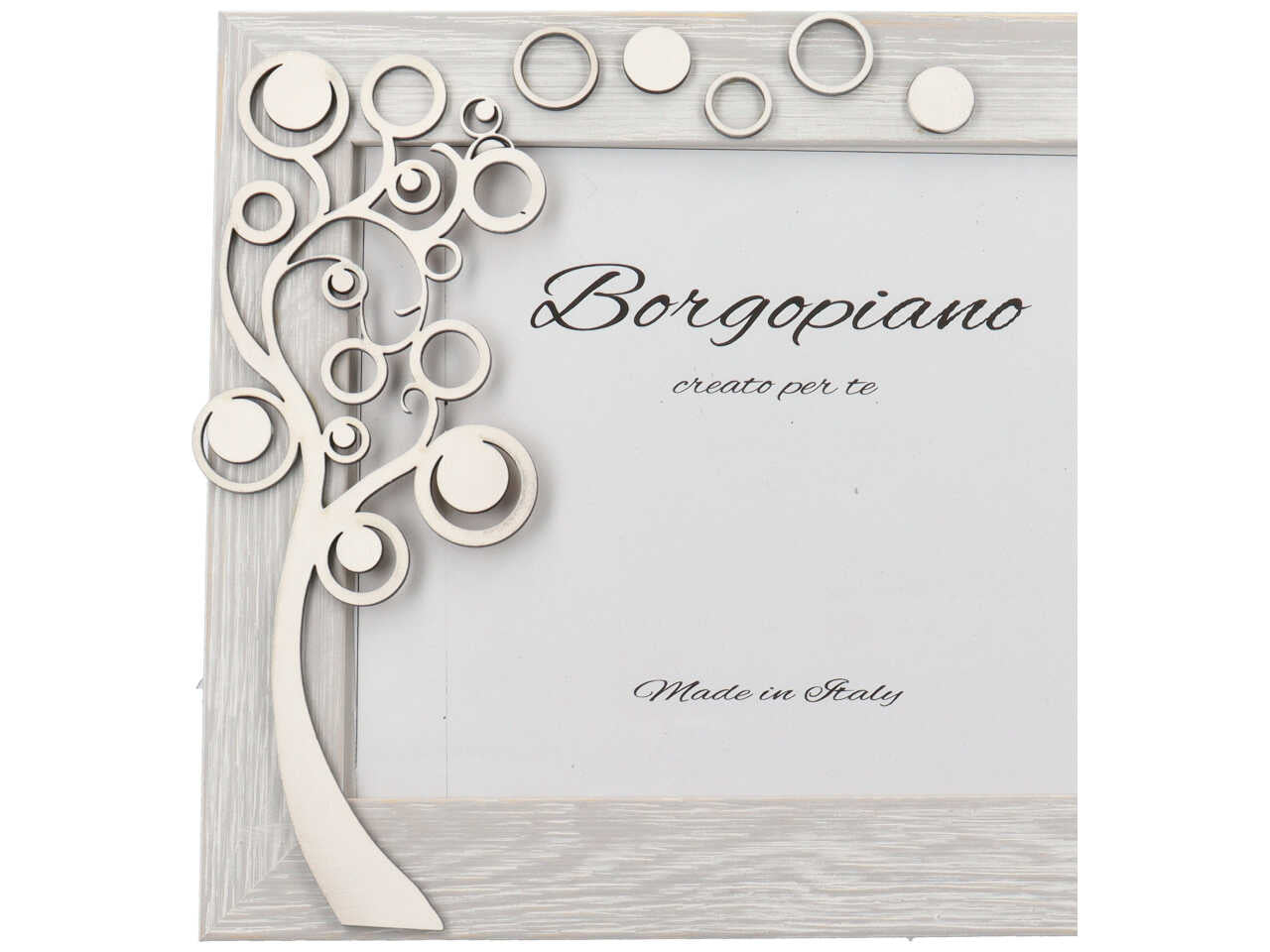 Cornice portafoto shabby chic in legno bianco effetto invecchiato, albero della vita in rilievo - foto 20x25cm - Borgopiano