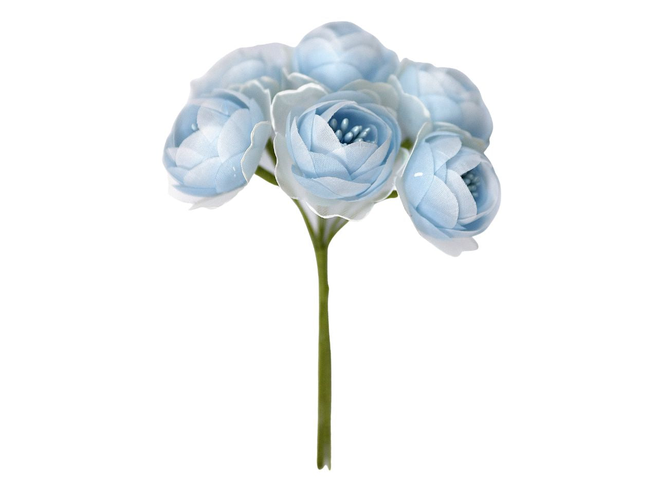 Mini rosa in tessuto celeste con petali organza d.4cm 36 pezzi