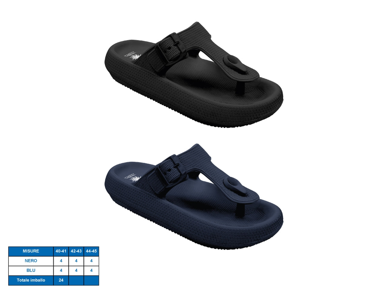 Infradito uomo Cilento in gomma nero e blu, con fascia regolabile, taglia dalla 40 alla 45 - M@rea