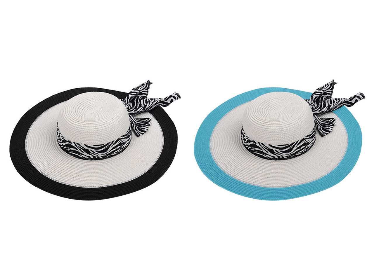 Cappello donna in carta tessile bianco, nero e turchese con foulard animalier Otranto - M@rea