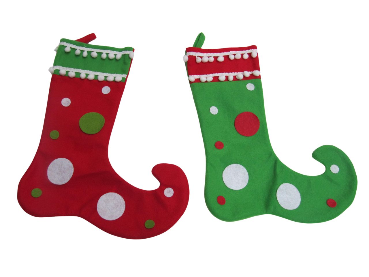 Calza peter pan simpatica calza panno colorata a pois 40cm in 2 colori rosso e verde