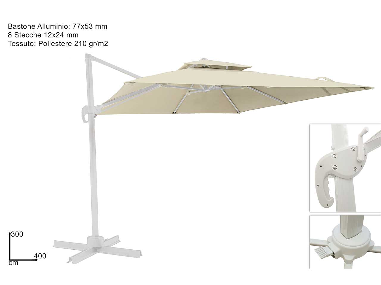 Ombrellone a braccio 3x4mt doppio tetto c/manovella be