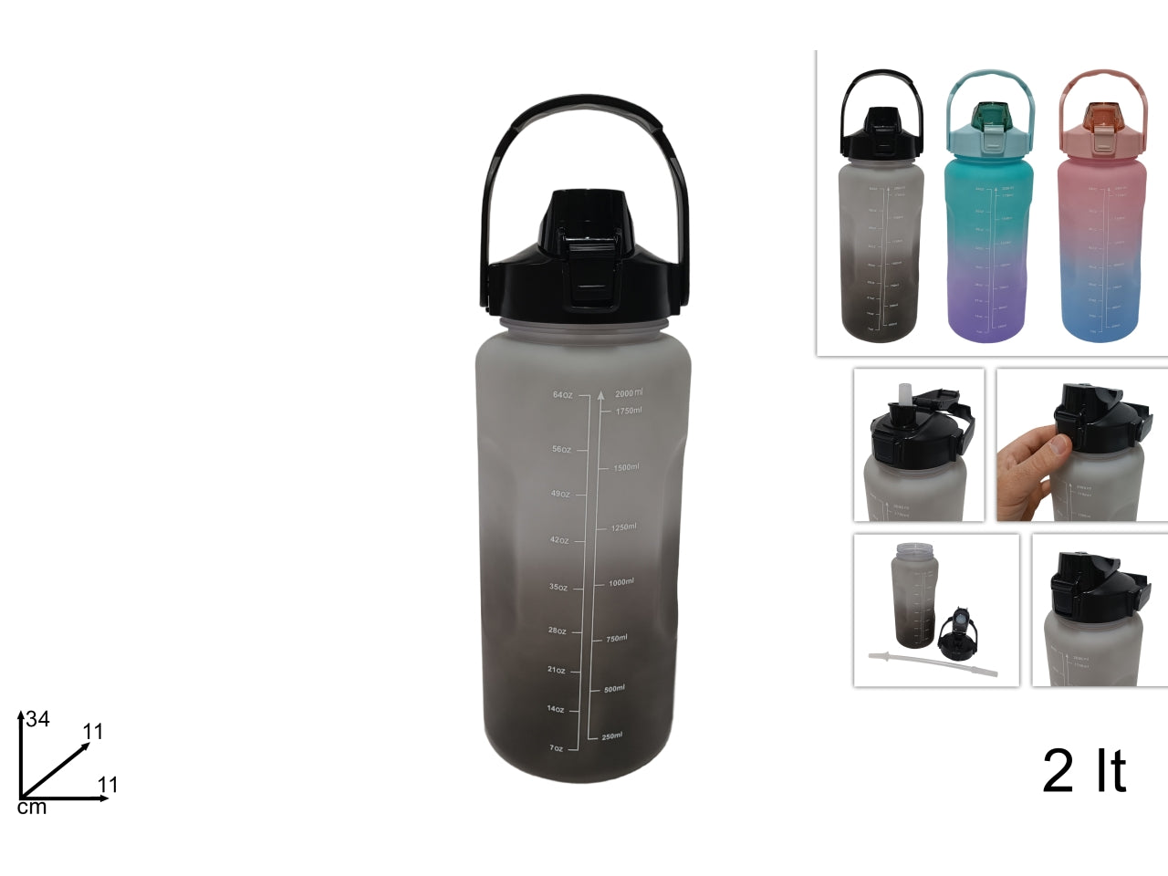 Borraccia motivazionale in plastica multicolor 2 l - Evertop